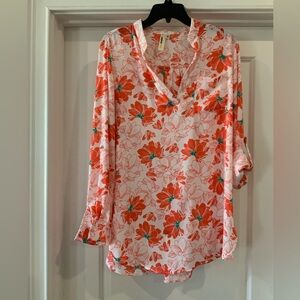 LARA Floral V-Neck Blouse - Red, White, and Green
